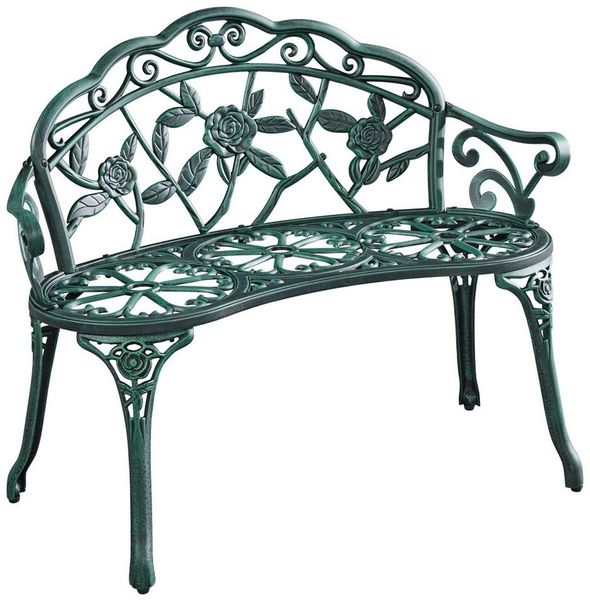 Yaheetech 2-Sitzer Gartenbank mit Rosenmuster, wetterfestes Metall, Grün, 78,5 x 99,5 x 57 cm