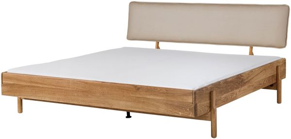 Bett Eiche 140x200x94 natur geölt, Kopfteil beige KIEL #100