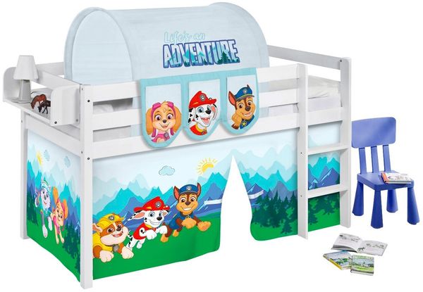 Lilokids Kinderbett Hochbett JELLE weiss Vorhang PAW PATROL Spielbett