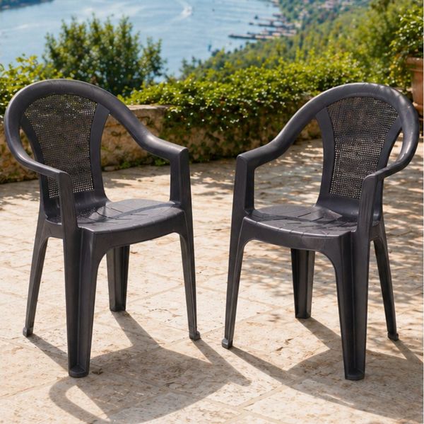 Progarden Gartenstuhl Kunststoff Anthrazit Stapelbar 2 er Set (2 St), UV-Beständig, Robust, Wetterfest, Made in Italy, Hochwertig