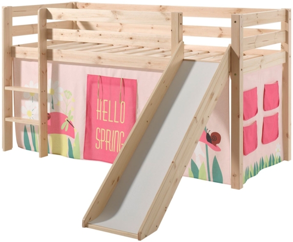 Kinderbett mit Rutsche Karolina Massivholz Natur Textilset Spring 1
