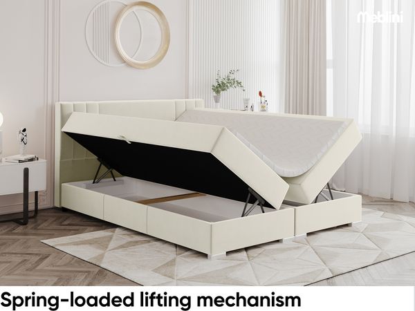 MEBLINI Boxspringbett ALBA 160x200 cm mit Bettkasten - H3B/Creme Samt Polsterbett - Doppelbett mit Topper & Bonellfederkern-Matratze Bild 4