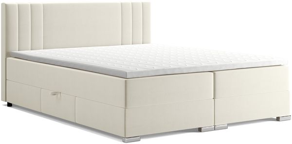 MEBLINI Boxspringbett ALBA 160x200 cm mit Bettkasten - H3B/Creme Samt Polsterbett - Doppelbett mit Topper & Bonellfederkern-Matratze Bild 2