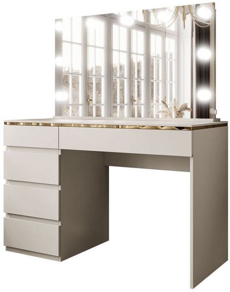 yourhouse24 Schminktisch AURORA II ELITE mit LED-Spiegel, Kaschmir/Gold, 120 cm (1x Schreibtisch 1x Spiegel), Breite: 120 cm