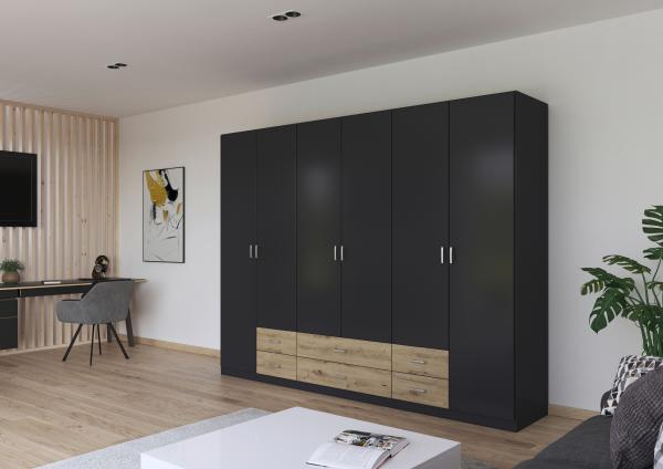 rauch Kleiderschrank, Drehtürenschrank GAMMA, 6-türig, 6 Schubkästen, Grau metallic, 271 x 210 x 54 cm