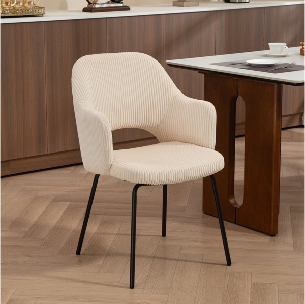 HOMCOM Esszimmerstuhl gepolsterte Sitzfäche, Stahlbeinen (Küchenstuhl, 1 St), bis 120 kg belastbar, für Küche, Esszimmer, Wohnzimmer, Beige