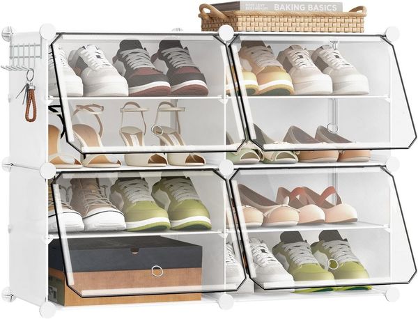 EUGAD Schuhbox (8 St), Schuhorganizer Schuhregal Kunststoff, mit Haken