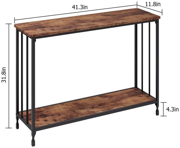 GarveeMore Konsolentisch 105 x 30 x 81 cm Vintage, Beistelltisch, Oberfläche aus Hartglas, moderner Sofatisch, Flur