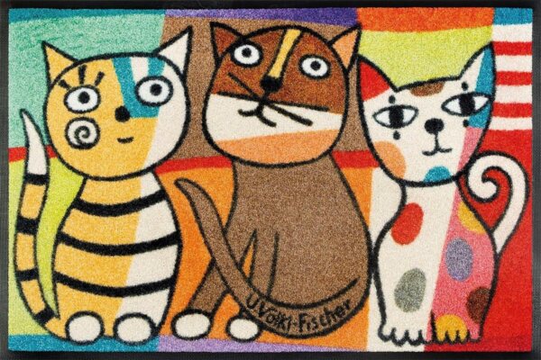 wash+dry by Kleen-Tex Fußmatte Miezentreffen, rechteckig, Höhe: 7 mm, Schmutzfangmatte, Motiv Katzen, rutschhemmend, waschbar