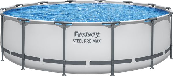 Bestway Steel Pro MAX Frame Pool Komplett-Set mit Filterpumpe Ø 427 x 107 cm, lichtgrau, rund