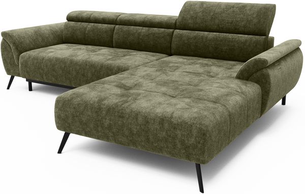 Ecksofa Ottomane links Chenille 286x184x79 grün VALENTINA