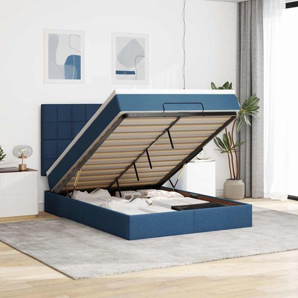 vidaXL Ottoman-Bett mit Matratze Blau 140x200 cm Stoff 3313167