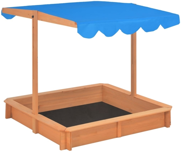 vidaXL Sandkasten mit verstellbarem Dach, Tannenholz natur / blau, 115 x 115 x 115 cm