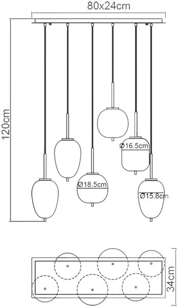 Hängeleuchte Hängelampe Wohnzimmer 6 Flammig Glas rauch Metall 15345-6 Bild 6