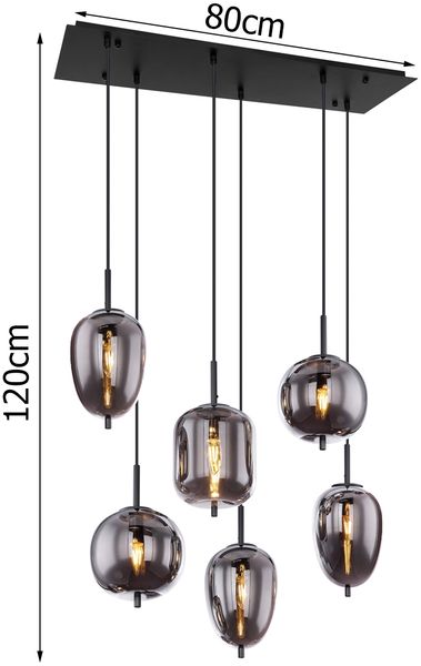 Hängeleuchte Hängelampe Wohnzimmer 6 Flammig Glas rauch Metall 15345-6 Bild 2