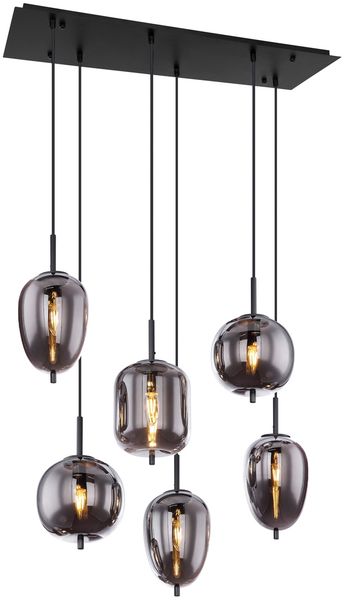 Hängeleuchte Hängelampe Wohnzimmer 6 Flammig Glas rauch Metall 15345-6