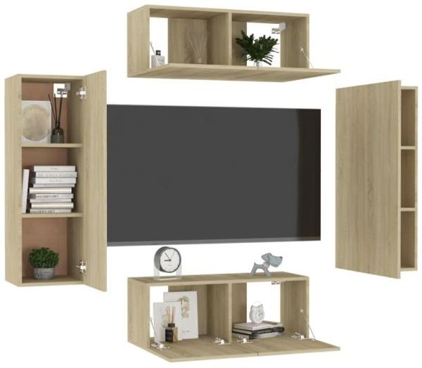 vidaXL 4-tlg. TV-Schrank-Set Sonoma-Eiche Spanplatte [3078981]