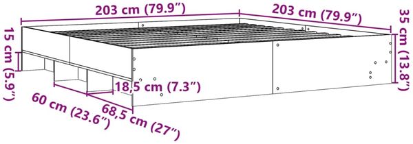 vidaXL Bettgestell Grau Sonoma 200x200 cm Holzwerkstoff 3295630 Bild 10