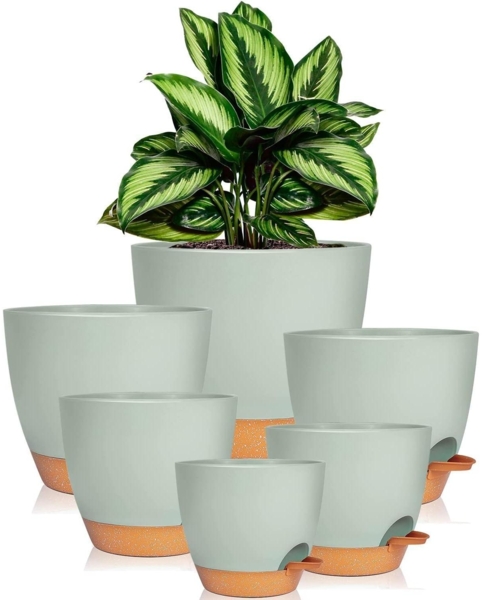 6er-Set iDattel Kunststoff Blumentopf mit Untersetzer, Selbstbewässerung, Grün