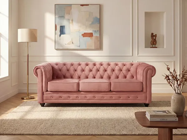 Vente-unique - Sofa 3-Sitzer - Samt - Rosa - CHESTERFIELD