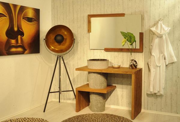 Badmöbel Set 2tlg Waschtisch Holz Natursteinbecken LOMBOK 51650794