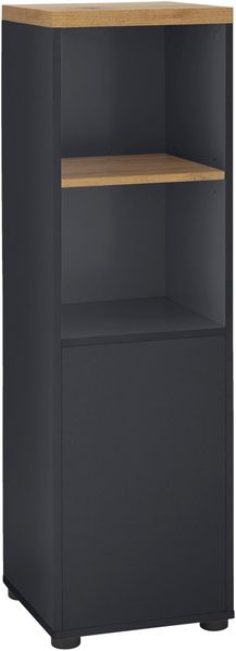 Hochkommode >Vinga< 1 Tür, in Grau / Eiche Dekor - 35x122x35cm (BxHxT)