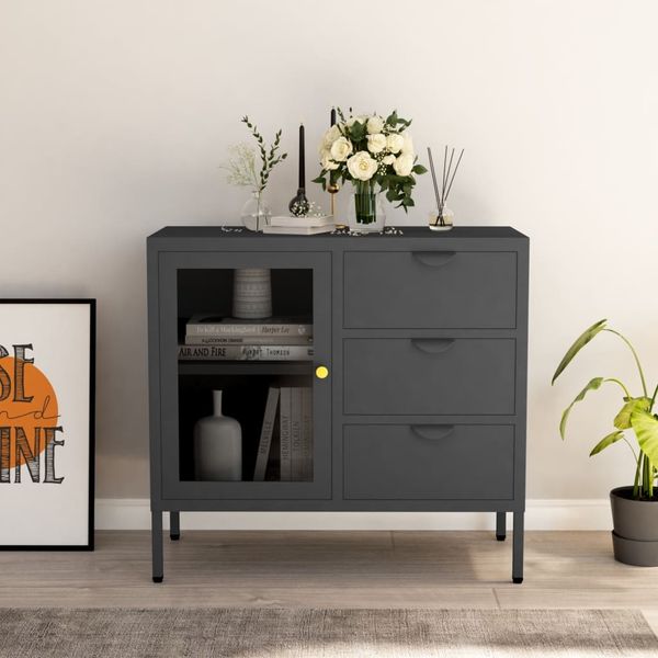 vidaXL Sideboard, Stahl und Hartglas, Anthrazit, 70 x 35 x 75 cm
