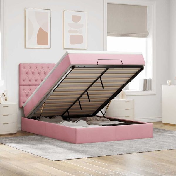 vidaXL Ottoman-Bett mit Matratzen & LEDs Rosa 140x190 cm Samt 3314395
