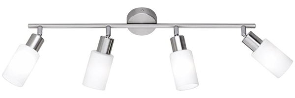 LED Deckenstrahler 4-flammig Silber Opal Glasschirme Weiß, Breite 82cm