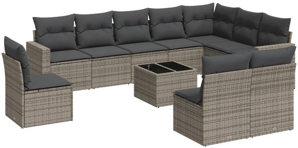vidaXL 11-tlg. Garten-Sofagarnitur mit Kissen Grau Poly Rattan 3251457 Bild 2