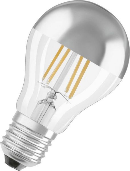 OSRAM Filament LED Lampe mit E27 Sockel, Warmweiss (2700K), 6,50W, Ersatz für 50W-Glühbirne, klar, LED Retrofit CLASSIC A Mirror, Birnenform Silber