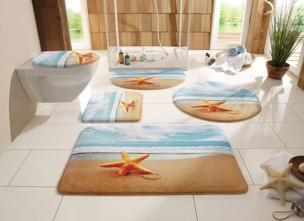 OTTO home Badematte Seestern, Höhe 14 mm, rutschhemmend beschichtet, Memory Schaum, schnell trocknend, strapazierfähig, fußbodenheizungsgeeignet, Kunstfaser, rechteckig, Badteppich, Naturmotiv, Strand, Badematten auch als Set erhältlich