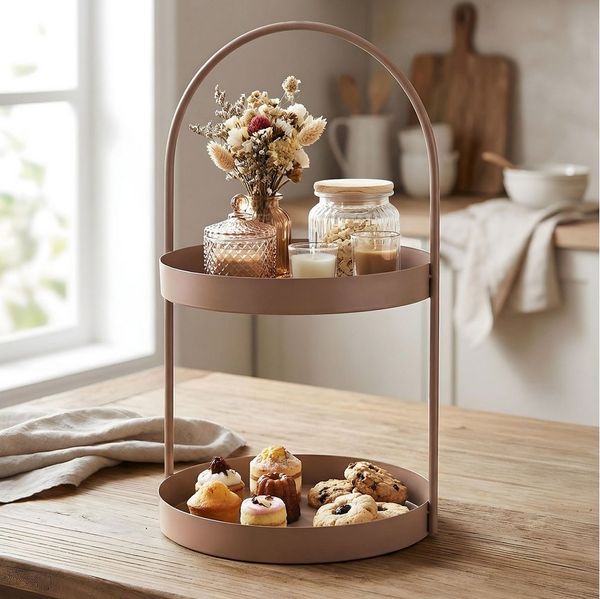 Levandeo® Etagere Etagere Metall 2 Etagen H45cm Beige Braun Matt Servierplatte Servierst