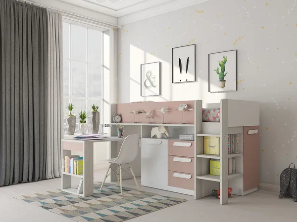 Vente-unique - LOUKALA Bett Holz, Platte PuderrosaBeige - B 193,8 cm x H 131,5 cm x L 207 cm