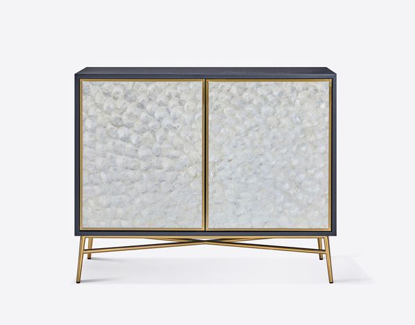 Livin Hill Stilig ST908 Kommode, MDF, Eichenfurnier, natürliche Muschel, Edelstahl, 90 x 40 x 110 cm