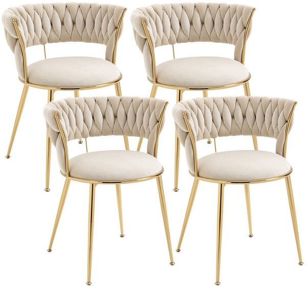 LVHOM Esszimmerstuhl Luxuriöse Samt-Stühle 2er-/4er-/6er-Set mit Rückenlehne & Metallbeine (Goldene Stuhlbeine & Rahmen, Geflochtener Stil, mehrere Farboptionen, 4 St), für höchsten Komfort und stilvolles Design für Ihr Zuhause