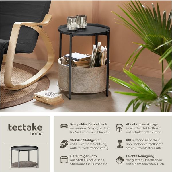 tectake Beistelltisch Canterbury (1-St, 1 tlg), Abnehmbare Ablagefläche in Tablettform mit schützendem Rand