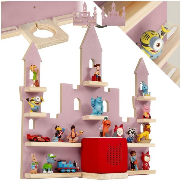 tectake Wandregal Tonie Regal in Märchenschlossoptik, 59 x 15,5 x 58 cm, Tonieboxregal MyLittleStory Princess Castle 1-tlg, für bis zu 22 Tonies, abgerundete Ecken, mit integrierter Kabelführung