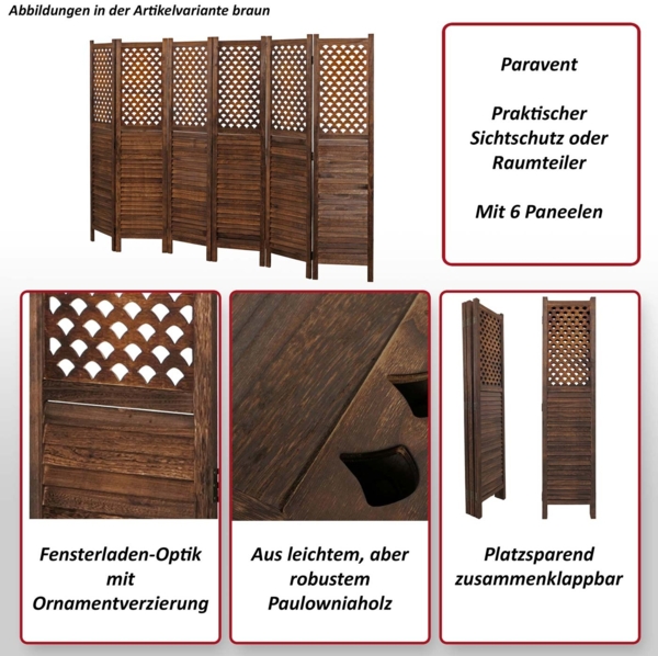Paravent HWC-A84, Raumteiler Trennwand Sichtschutz, Ornamente 170x245cm ~ weiß Bild 2