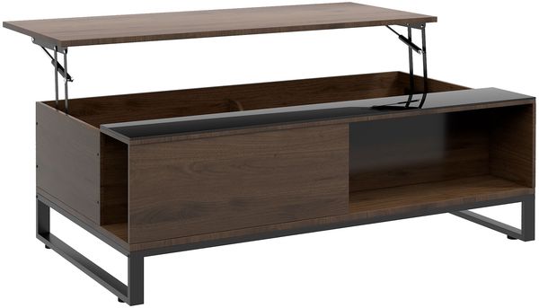 Couchtisch Beistelltisch mit Hebefunktion 102x58x35,5cm moderner Sofatisch mit Stauraum aus Stahl in Walnuss Schwarz