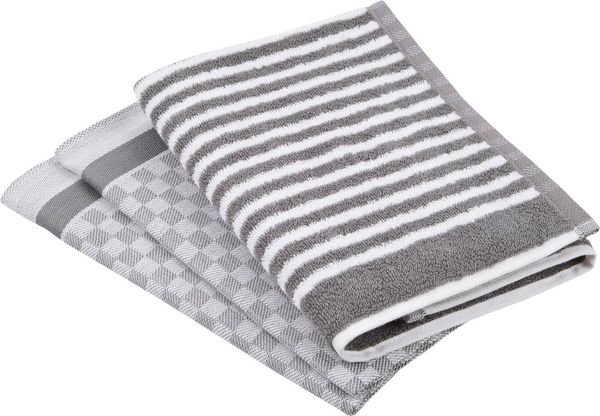 ROSS Geschirrtuch Exclusiv, (Set, 3-tlg), 1x Küchen-Frottiertuch (Streifen) und 2 Geschirrtücher (Karodesign)