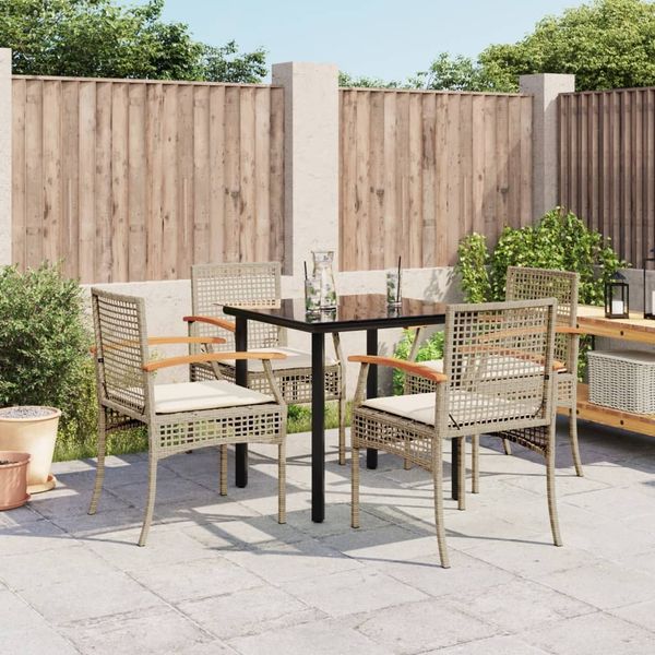 vidaXL 5-tlg. Garten-Essgruppe mit Kissen Beige Poly Rattan 3213632