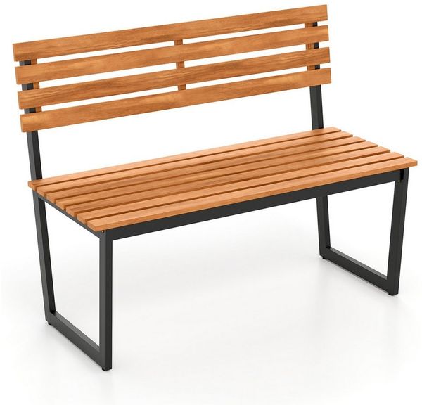 COSTWAY Gartenbank, Akazienholz, 2-Sitzer Sitzbank mit Lehnen, Metallrahmen 360kg