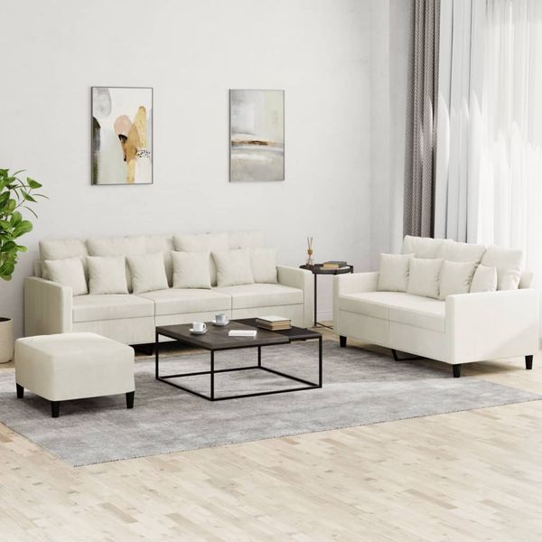 vidaXL 3-tlg. Sofagarnitur mit Kissen Creme Samt 3201738