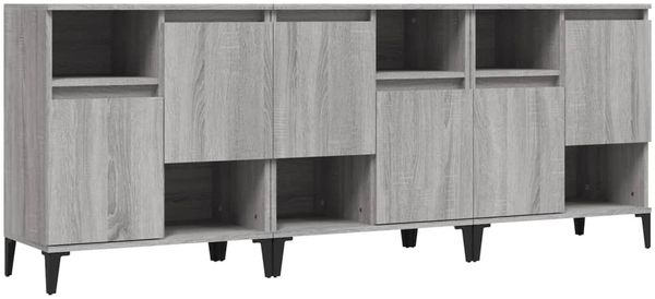 3er Set Sideboards, Kommoden Grau Sonoma 60x35x70 cm Holzwerkstoff