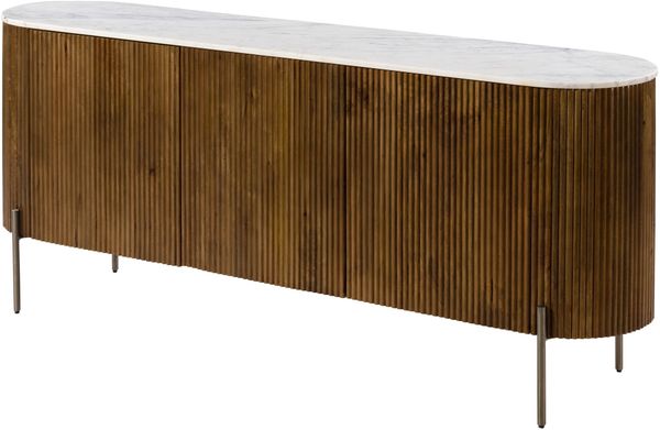 Sideboard Mango 180x40x76 braun lackiert / Marmor weiß BARCELONA #201