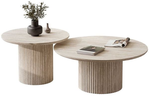 Lookway Couchtisch OVI-Tischset mit geriffelter Basis (2er Set), Durchmesser: ⌀80 cm und ⌀60 cm