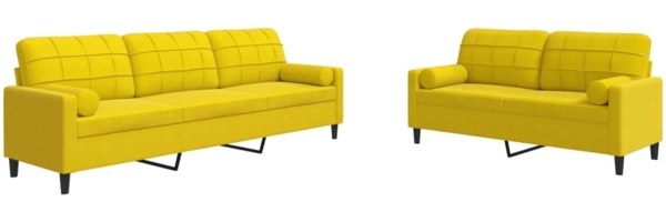 vidaXL 2-tlg. Sofagarnitur mit Kissen und Nackenrollen Gelb Samt 3278497