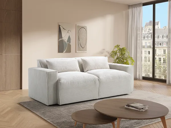 Vente-unique - VELINOR Sofa StoffSamt Beige - B 104 cm x H 80 cm x L 215 cm