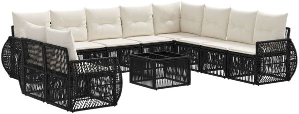 vidaXL Gartensofa-set 11 pcs Schwarz und Cremeweiß Poly-Rattan 3435466